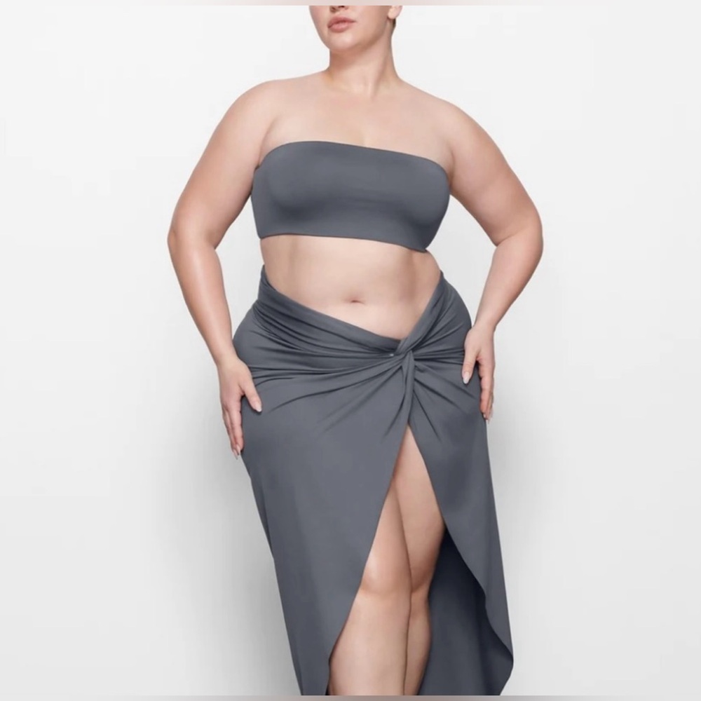 SKIMS Gray Sarong Swim Set with Elegant Twist